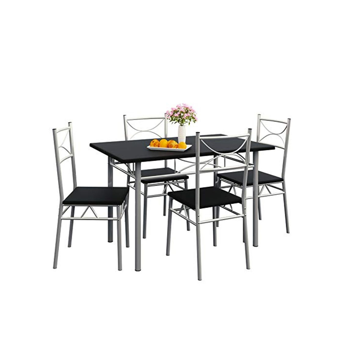 Home Casaria Conjunto de 1 Mesa y 4 sillas Paul Muebles de Cocina y de Comedor Negro Mesa MDF Resistente 110x70cm