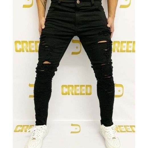 Calça Jeans Creed Skinny Destroyed Preta
