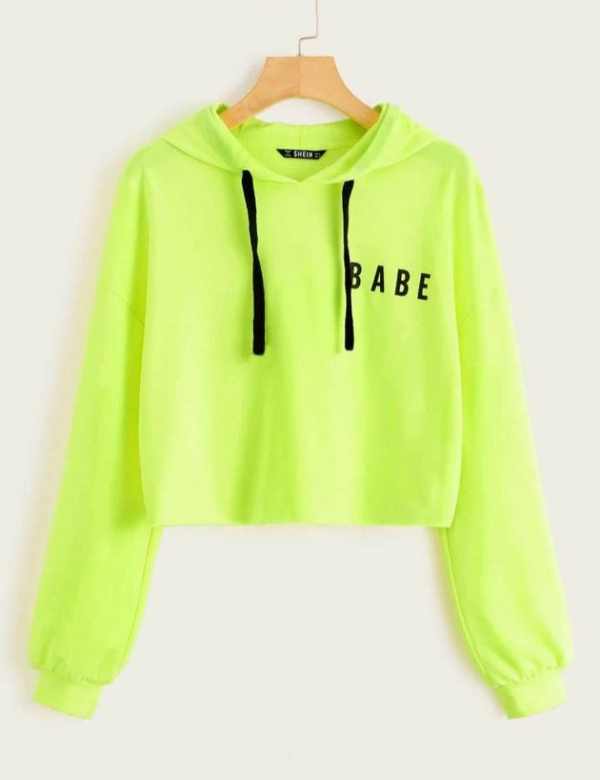 Moda Neon Lime Letter Graphic Drawstring Hoodie 