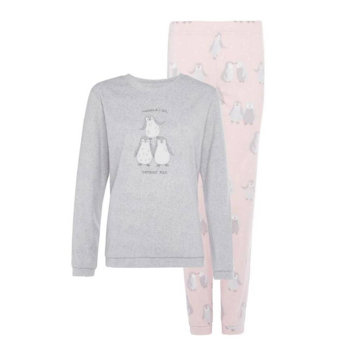 Fashion Pijama confortável pinguins cinzento/cor-de-rosa | Conjunto de ...