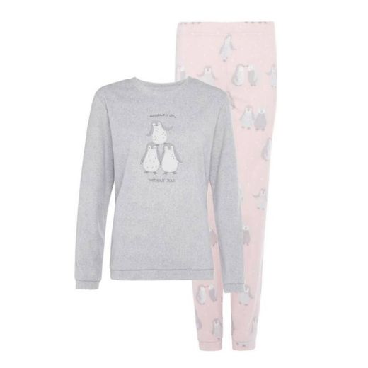 Pijama confortável pinguins cinzento/cor-de-rosa | Conjunto de ...