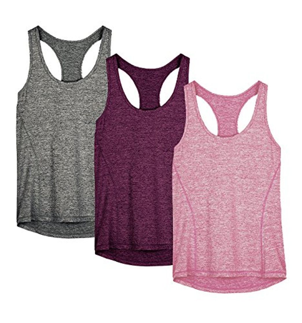 Producto icyzone Camiseta de Fitness Deportiva de Tirantes para Mujer, Pack de 3