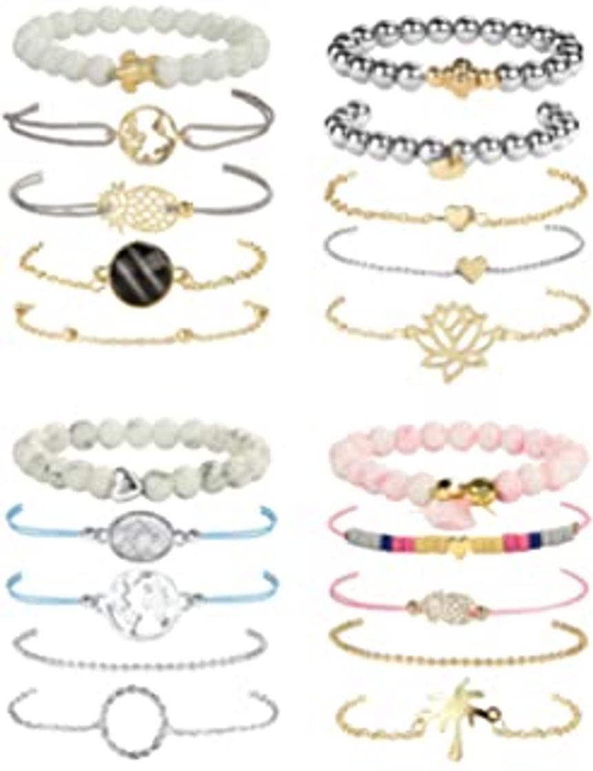 Social Omont 6 Piezas Plata Pulseras para Mujeres y Niña Acero Inoxidable Pulseras