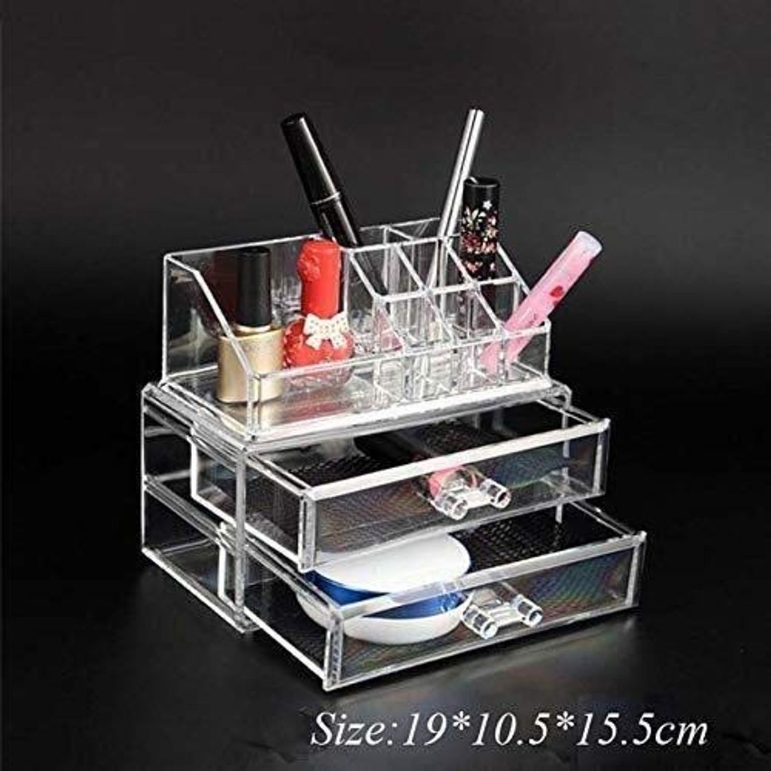 Social Los organizadores XWYSSH Caja de almacenamiento cosmética de acrílico transparente 2 cajones titular del maquillaje del lápiz labial del organizador del almacenaje del sostenedor de cepillo del maquil