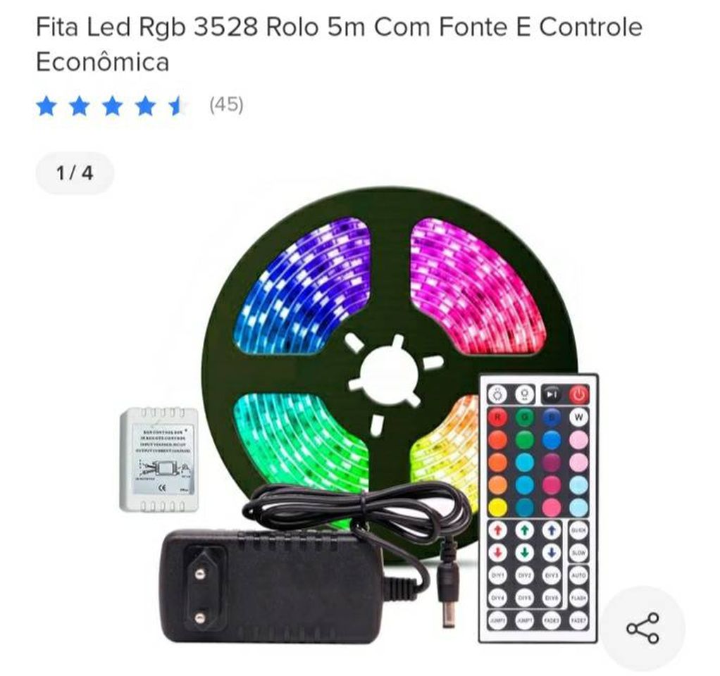 Moda Fita Led Rgb 3528 Rolo 5m Com Fonte E Controle Econômica