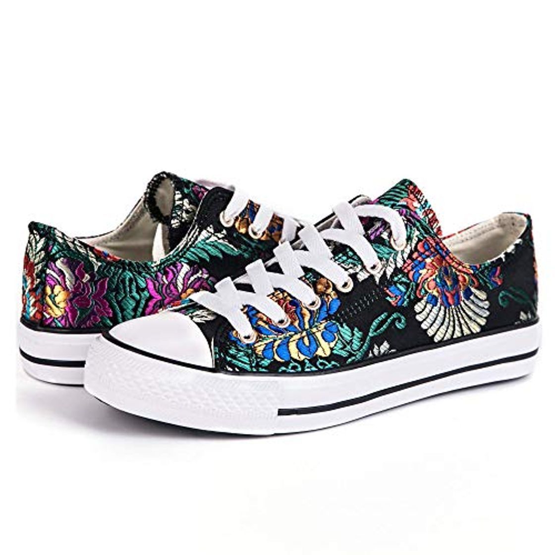 Lugar Hotroad Mujer Bordado Canvas Calzado Mujer Deportiva Casual Bajos Zapatillas Flores Zapatillas