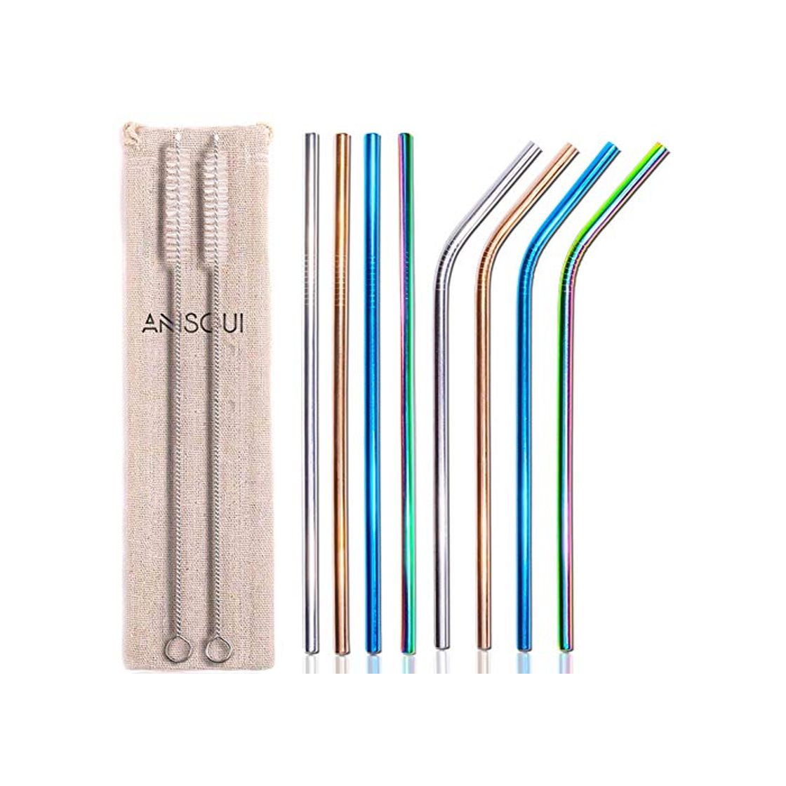 Social AniSqui 8pcs Pajitas de Acero Inoxidable de Colores