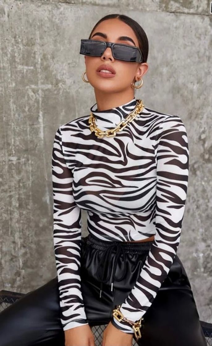 Fashion SHEIN UMA BLUSA DE ZEBRA