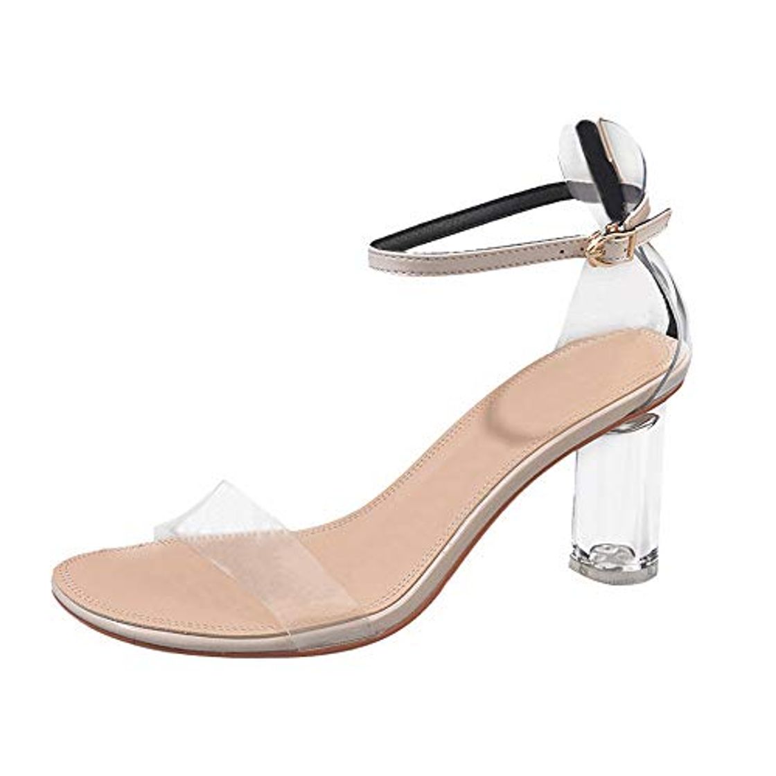 Social Verano Zapatillas de Mujer Una Palabra con Sandalias de tacón Gruesas Transparentes Zapatos de tacón Alto de Cristal riou
