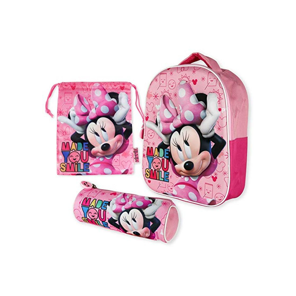 Moda Mochila Infantil 3D, Estuche Escolar y Bolsa Merienda de Cuerdas Pack Diseño