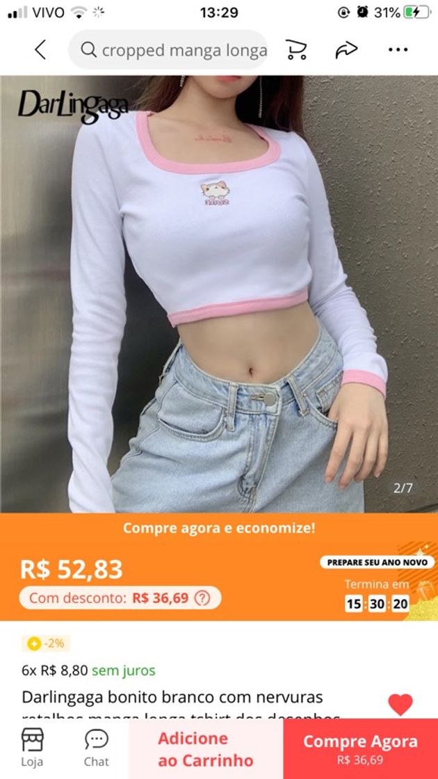 Moda Cropped manda longa 