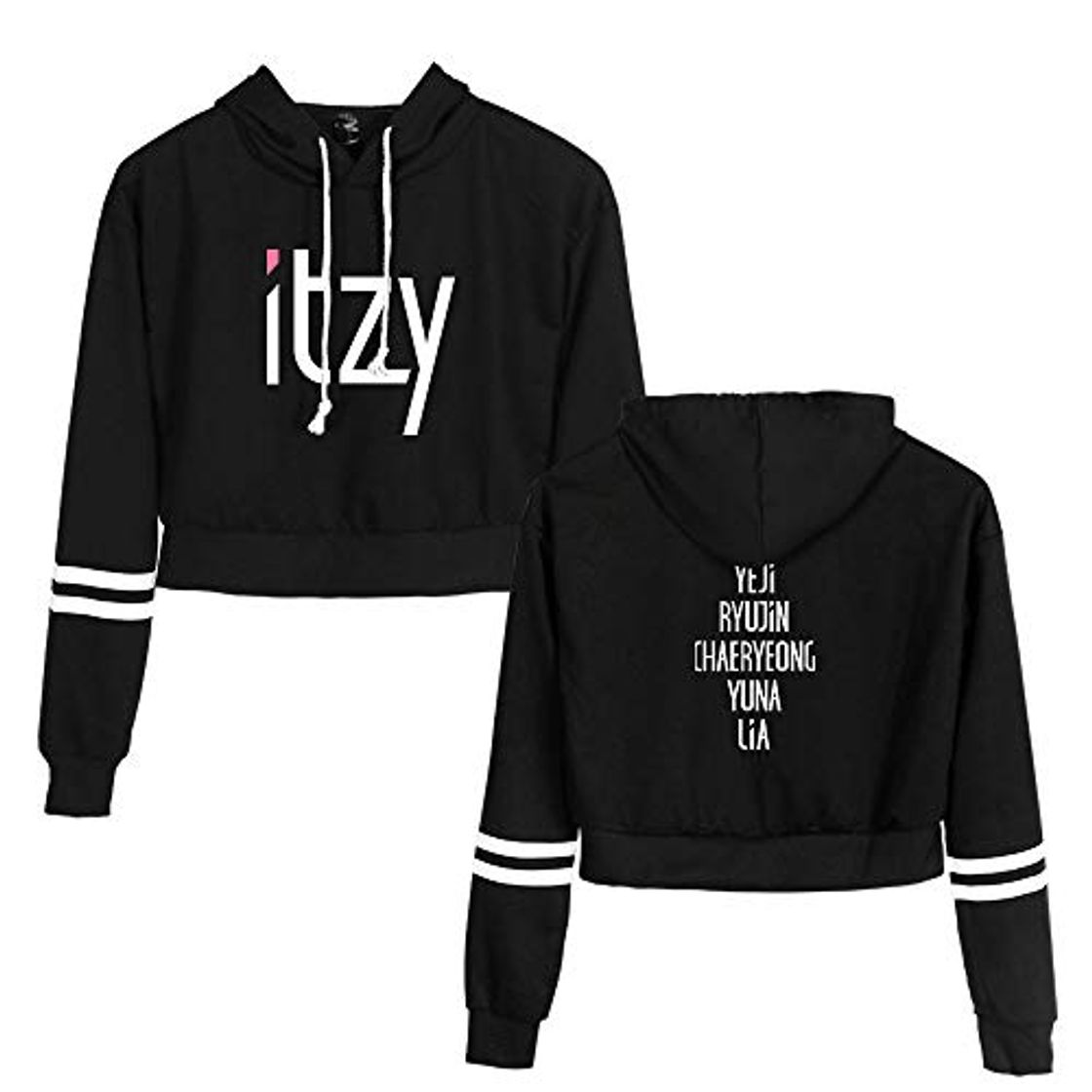 Moda KPOP ITZY Sudadera con Capucha Corta Estampada de Letras Crop Top Manga Larga Mujer Camisetas Otoño Invierno Tunica Blusa Manga Larga Sueter Jerseis Shirt Streetwear Hoodie A12587WY221XXL