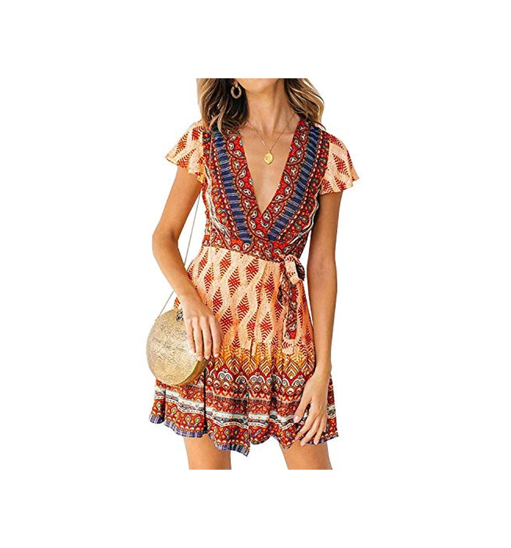 Social Abravo Mujer Vestido?Bohemio Corto Florales Nacional Verano Vestido Casual Magas Cortas Chic