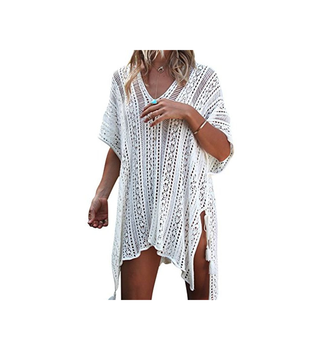 Moda EDOTON Mujer Camisolas Playa Ganchillo Ropa de Baño Encubrimientos Bikini Cover Up Verano Tunica Vestido de Playa Ropa de Baño