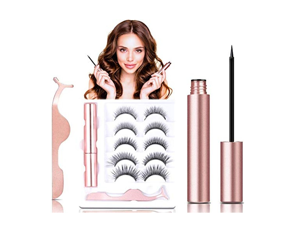 Products Dyroe Pestañas Magneticas 5 Pares Kit de Pestañas Postizas Magnético Delineador de Ojos 3D Impermeables Naturales Reutilizable de Larga Duración no Pegamento Pestañas Falsas Lashes con 5 Imanes