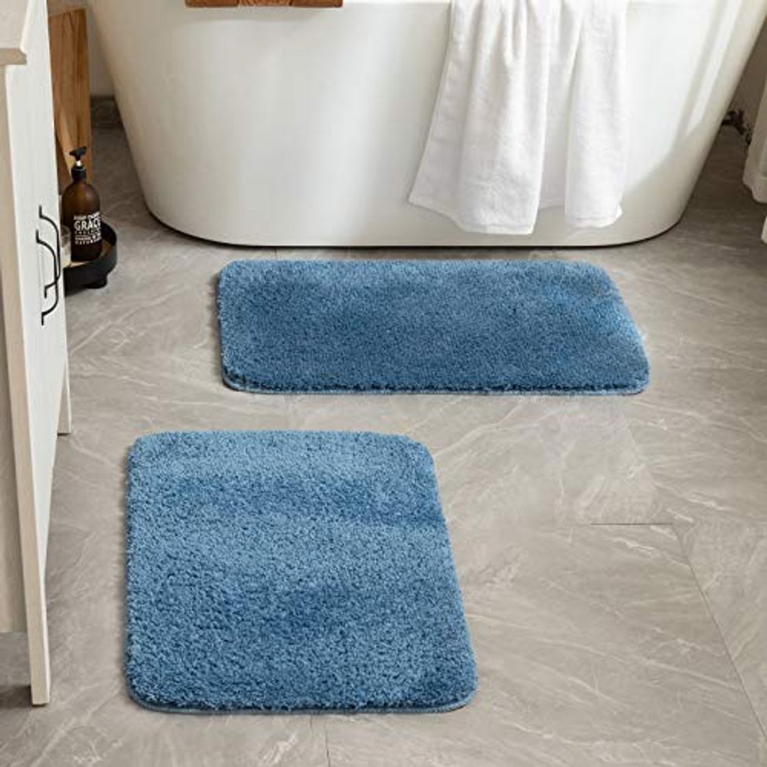 Elemento de la categoría hogar MIULEE Alfombra de Pelusa de Habitacion Baño Antipolvo Antideslizante Absorbente Lavable de Piso Puertas de Entrada Pasillo para Dormitorio Sala de Estar Cocina 2 Piezas 1 Piezas 40 cm x 60 cm Azul