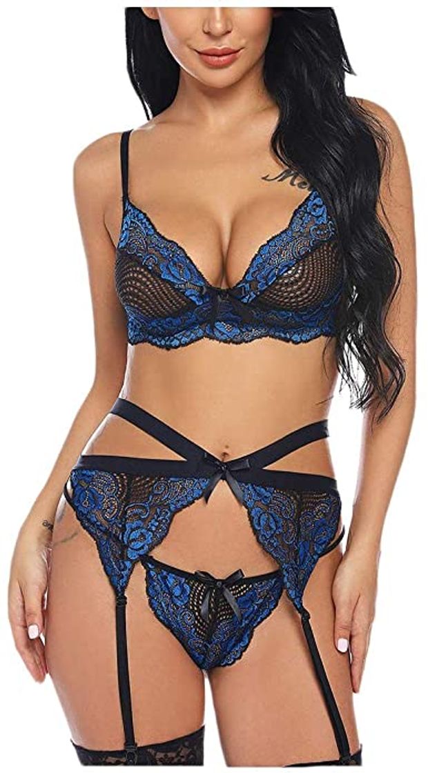 Product ADOME Medias Liguero Sexy Mujer Lencería de Noche Ropa Interior con Tanga y Liga