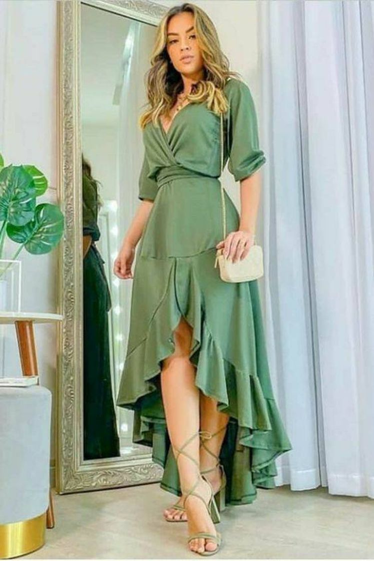 Fashion Vestido verde feito a mão delicado 🥰🌹