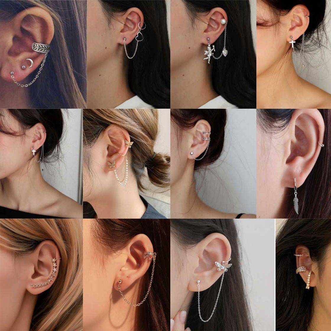 Moda Pendiente cuelga elegante circón Pendiente de clip de estrella larga para mujer Chica Punk Crystal Wrap Ear Cuff Pendiente Brincos   Silver