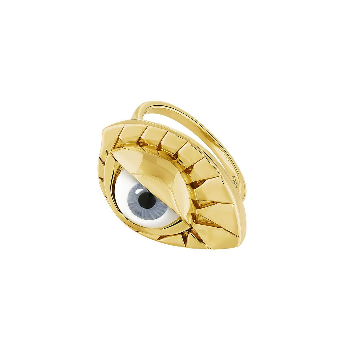 Social Anillo ojo azul plata recubierta oro