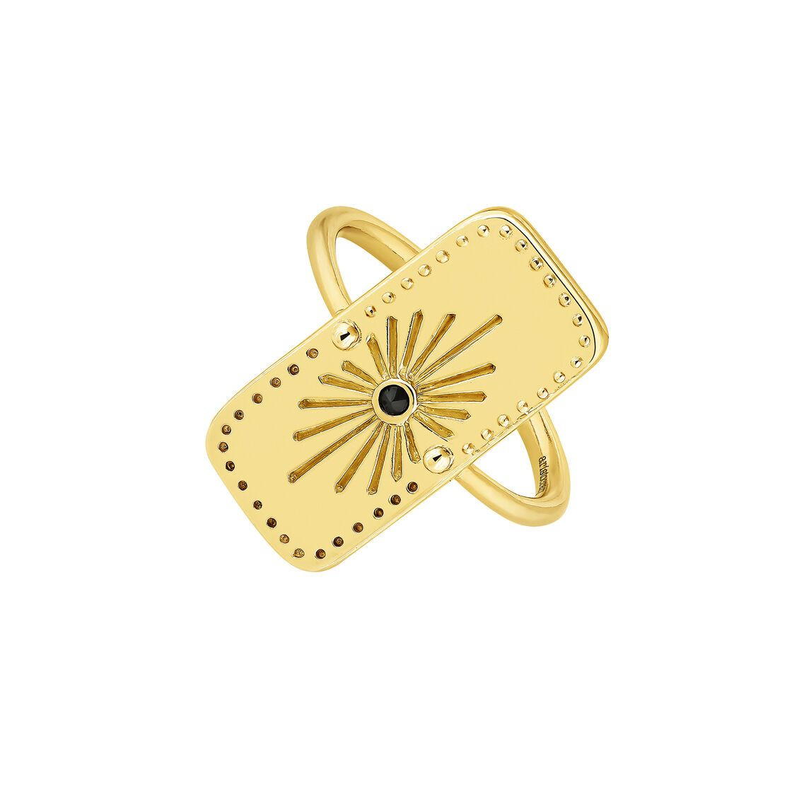 Social Gold plated rectangular motifs ethnic ring with spinels