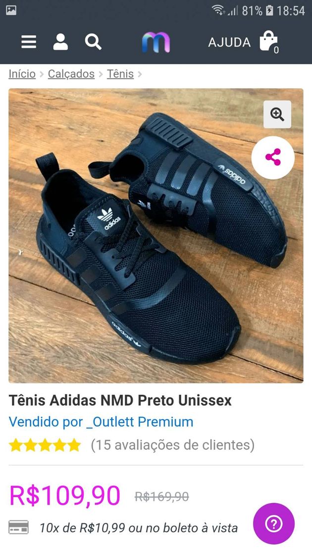 Fashion Tênis Adidas NMD Preto Unissex 