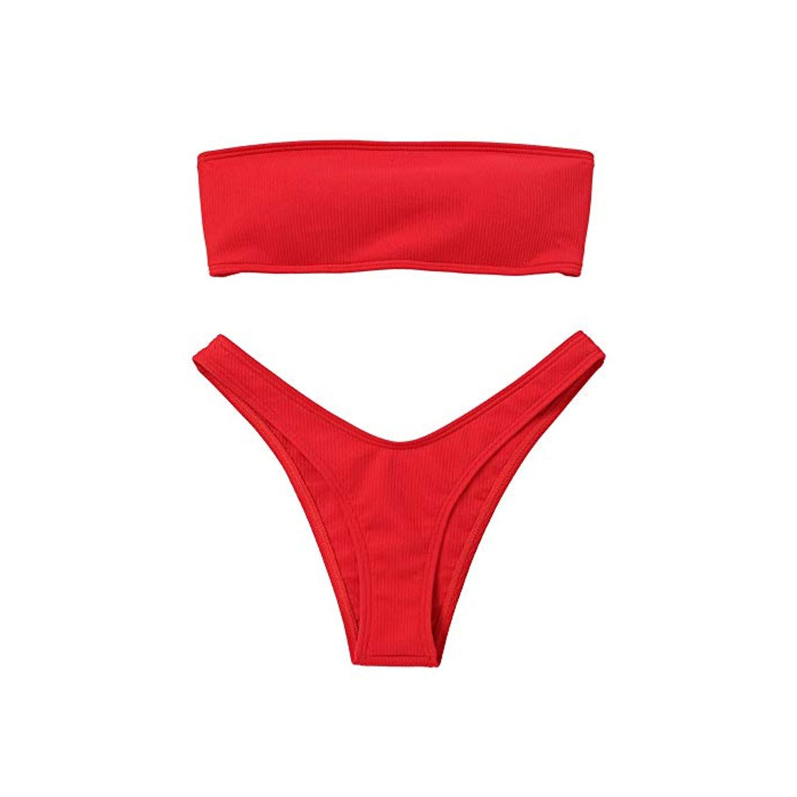 Fashion Voqeen Mujeres Sexy Bandeau Traje de baño Cuello Alto sin Tirantes Acanalado Cojín extraíble Conjunto de Bikini de Cintura Baja