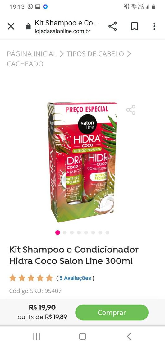 Fashion Kit Shampoo e Condicionador Hidra Coco Salon Line 300ml