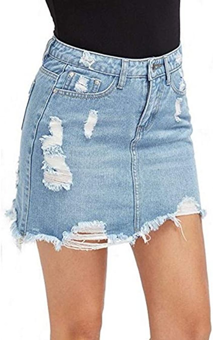 Fashion Faldas Vaqueras Jeans Verano， Falda Minifalda de Bolsillo con Cremallera de Bolsillo con Cremallera y Falda Mini para Mujer Elegantes Encaje Skirt