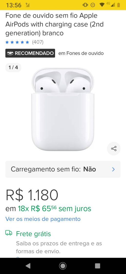 Fashion Fone de ouvido sem fio Apple AirPods with charging case 