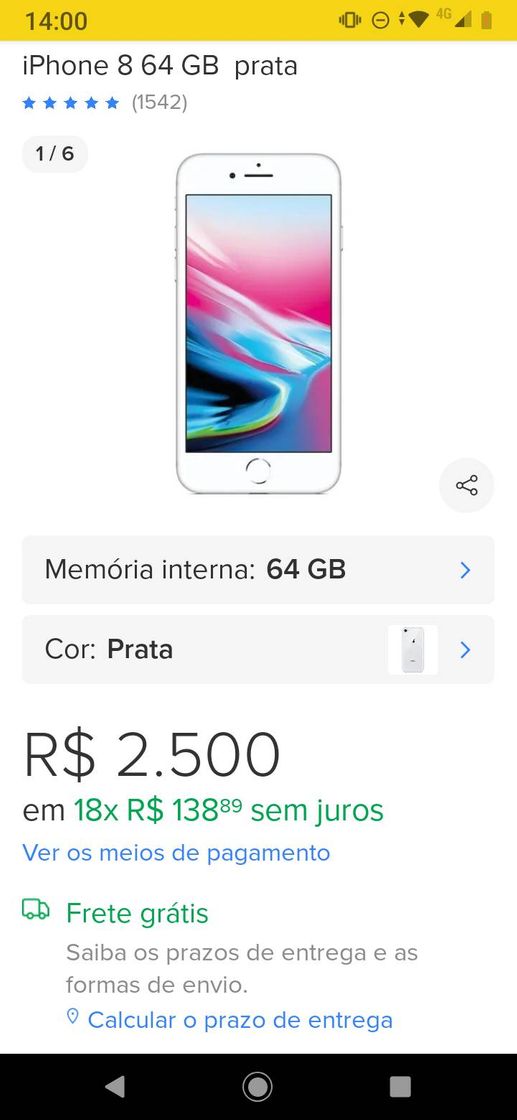 Fashion iPhone 8 64 GB prata 