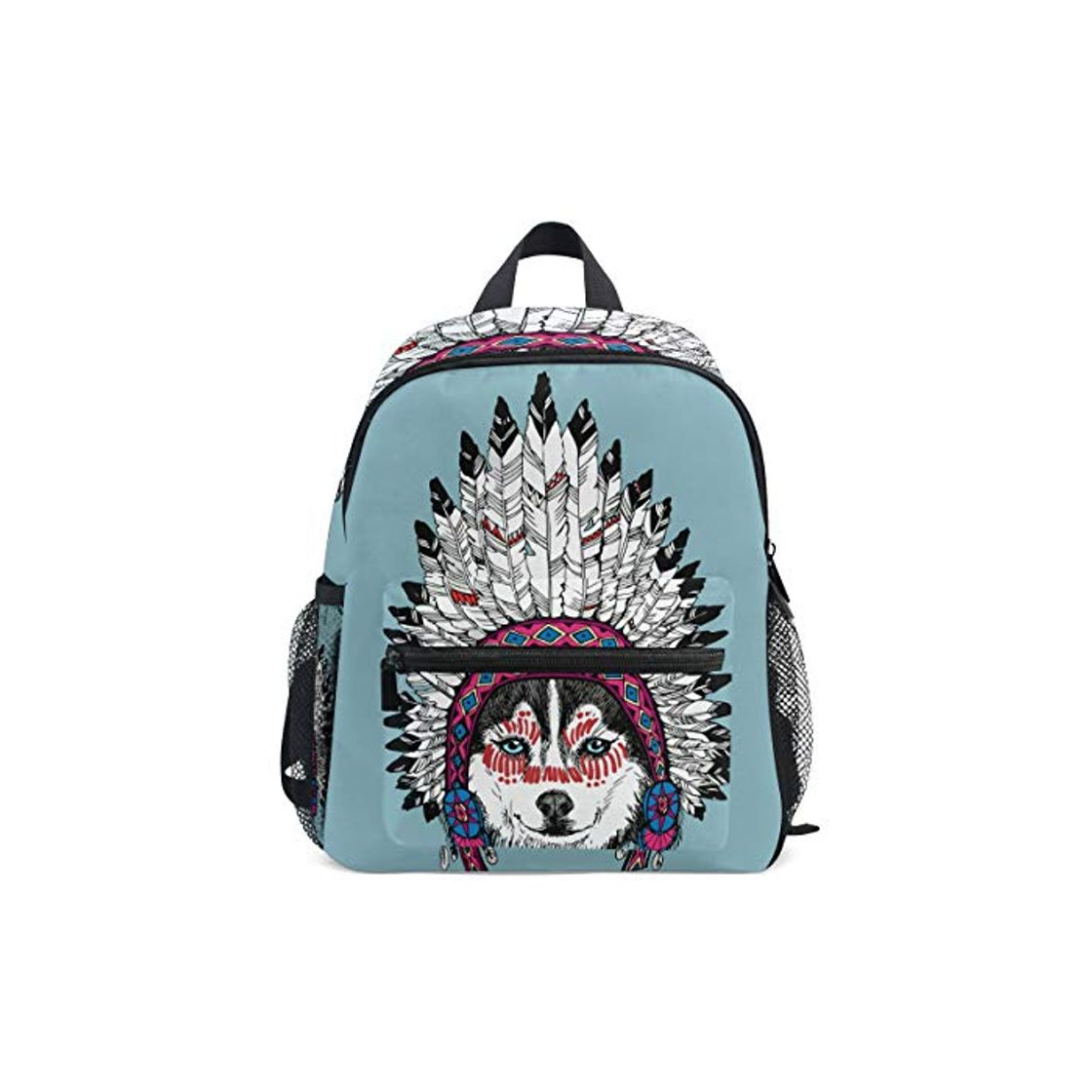 Fashion Preschool Mochila Husky Dog Retrato con Native American Indian Chief Headdress Little Kid Mochilas para niños y niñas