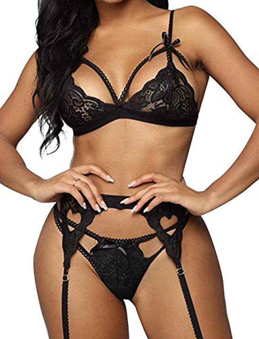 Social JFAN Lencería para Mujer Push Up Ropa Interior Babydoll con Tanga Ligas y Ligueros