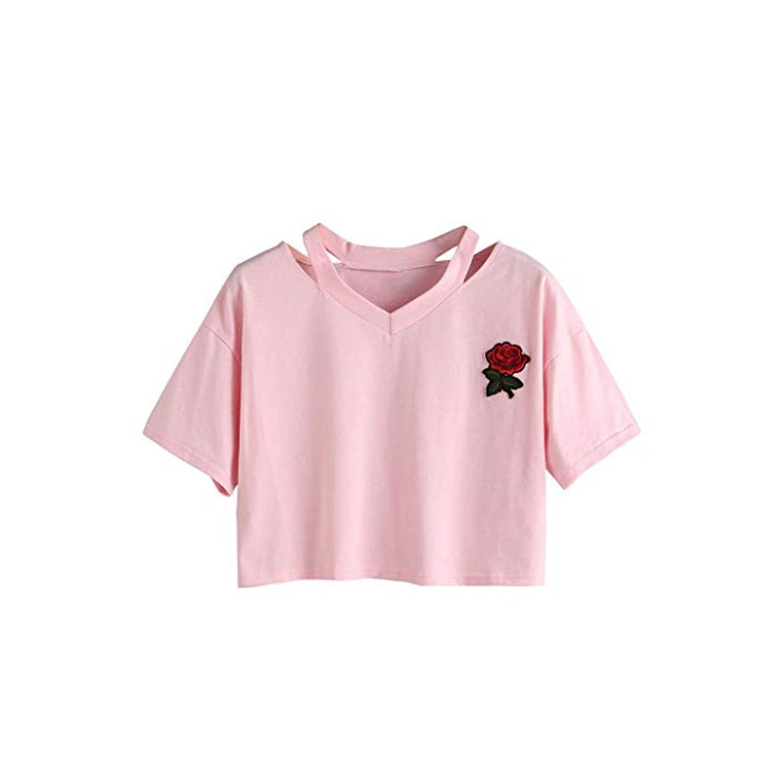 Social Goodsatar Mujer Rosa Manga corta Casual Camiseta Mezcla de algodón Cuello en V Chaleco Tops Blusa (S
