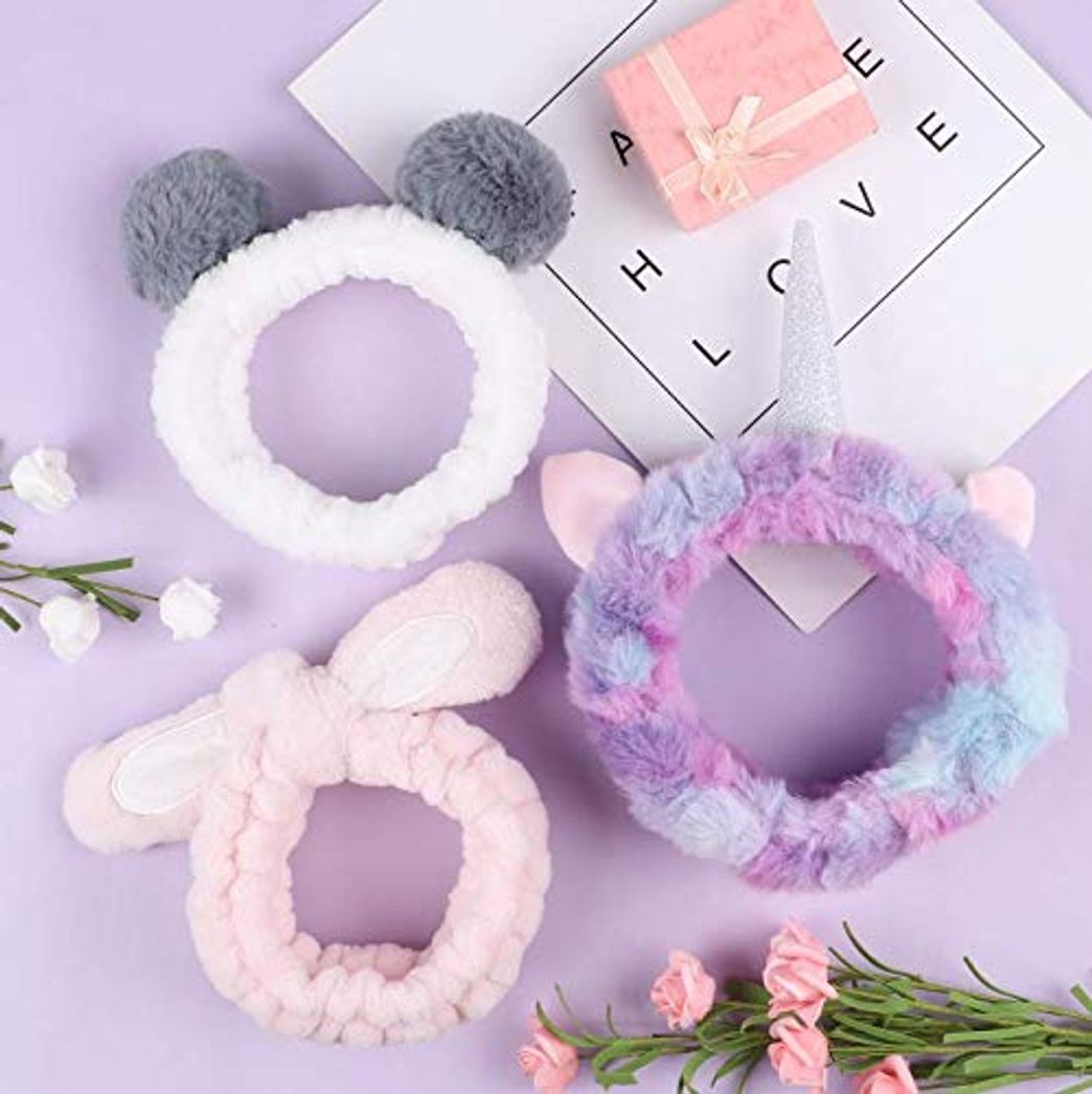 Social Tacobear 3PCS Diadema Maquillaje Unicornio Panda Conejito Make Up Diadema Esponjosa Mujer Diadema Ducha Spa Lavar la Cara Diadema Linda Make Up Headband Diadema Mujer