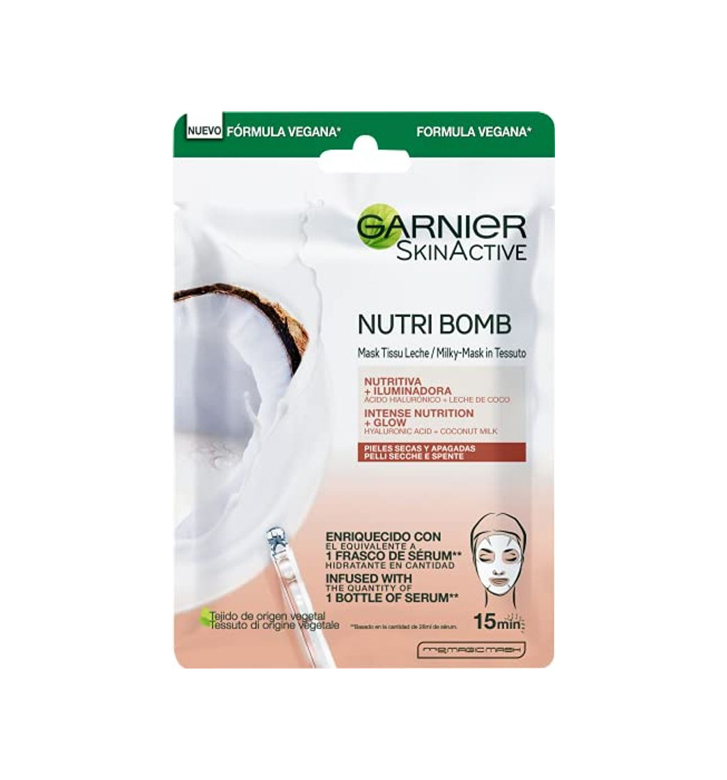 Producto Garnier Skin Active Nutri Bomb Milky Mask Tissu Iluminadora Mascarilla de Tejido con Leche de Coco y Ácido Hialurónico para Pieles Secas y Apagadas 36 g