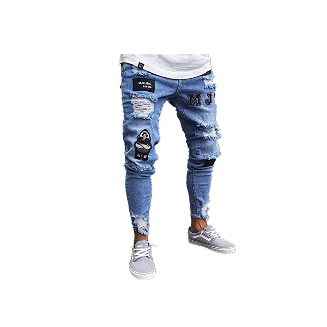 Moda Chickwin Pantalones Vaqueros Hombre Rotos, Skinny Slim Fit Insignia Largos de Mezclilla