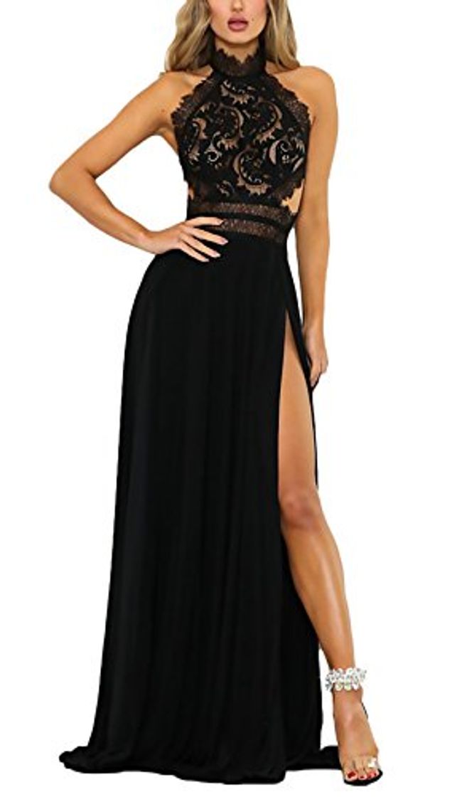 Producto Mujer Vestidos De Fiesta Largos De Noche Elegantes Transparentes Ropa Dama Moderno Encaje Splicing Sin Mangas Sin Espalda Talle Alto con Aberturas Vestido Largo Vestidos Coctel