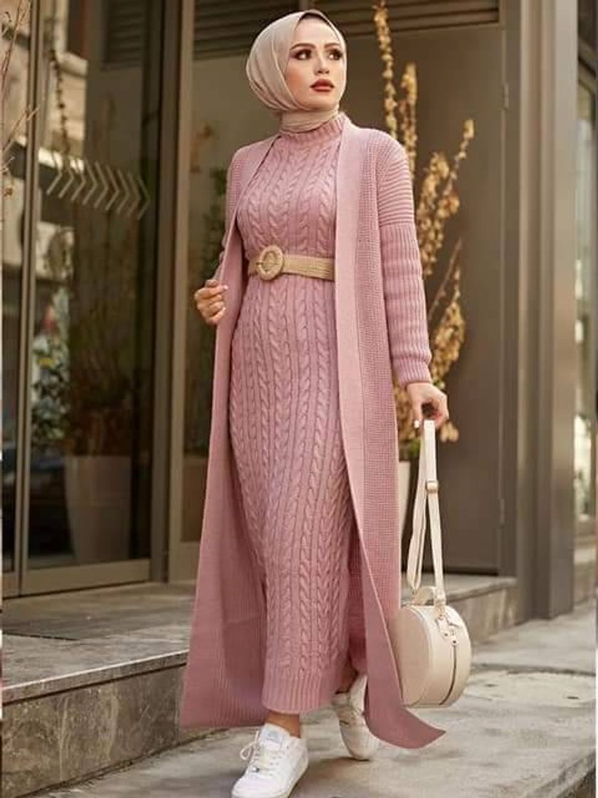 Moda Vestido feminino nova temporada outono inverno 2 peça hijab 