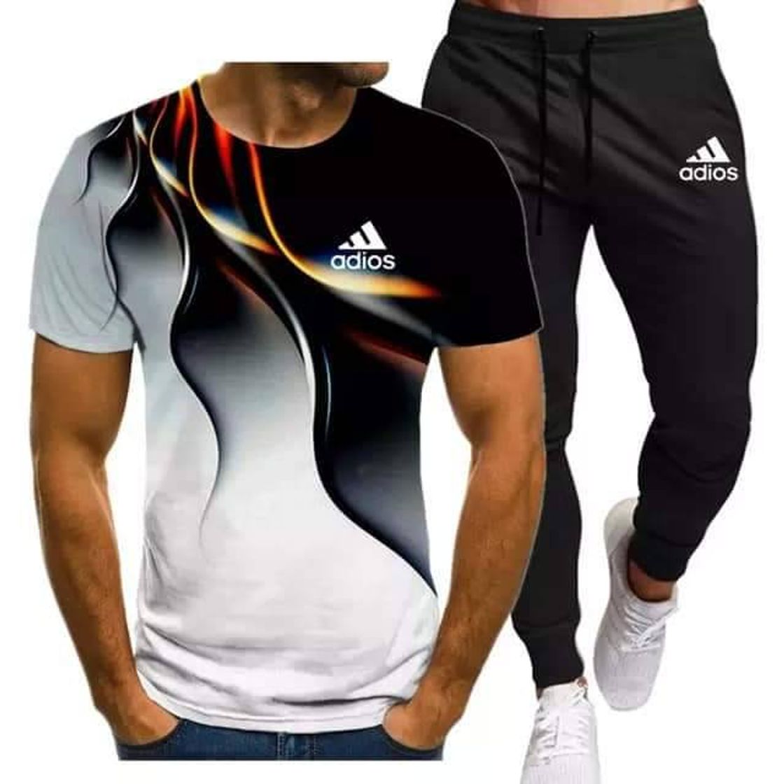 Moda conjuntos de lazer do verão dos homens camiseta + calças 