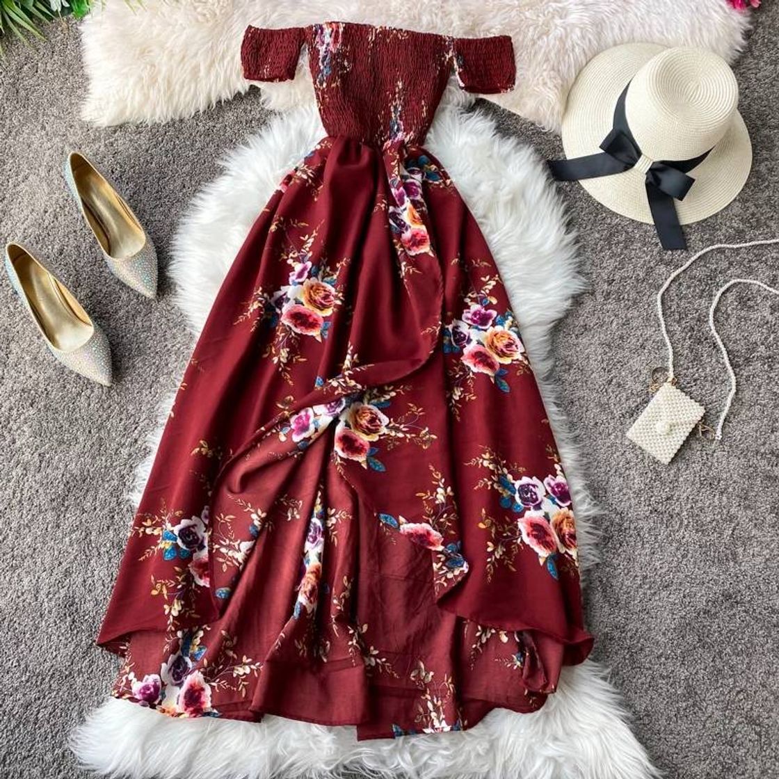 Fashion Boho 2021 sexy floral impressão fora do ombro midi longo div