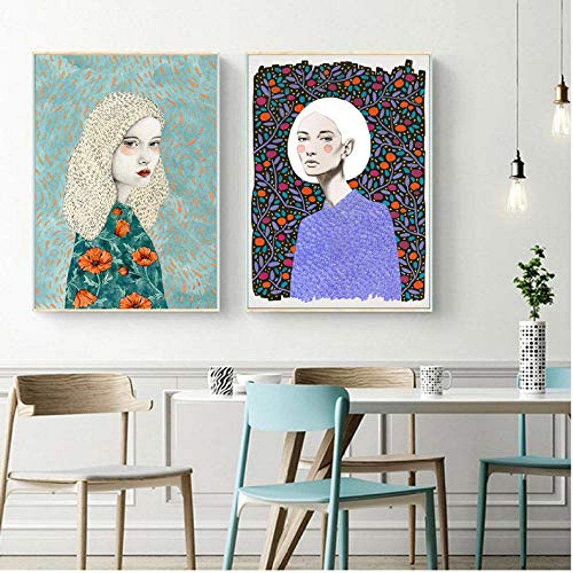 Categoría de hogar AmilArt Ilustración Carteles Mujer Quadro Lienzo Pintura Imprimir en Lienzo Imagen de Arte nórdico para Sala de Estar Decoración para el hogar 50x60cmx2 sin Marco