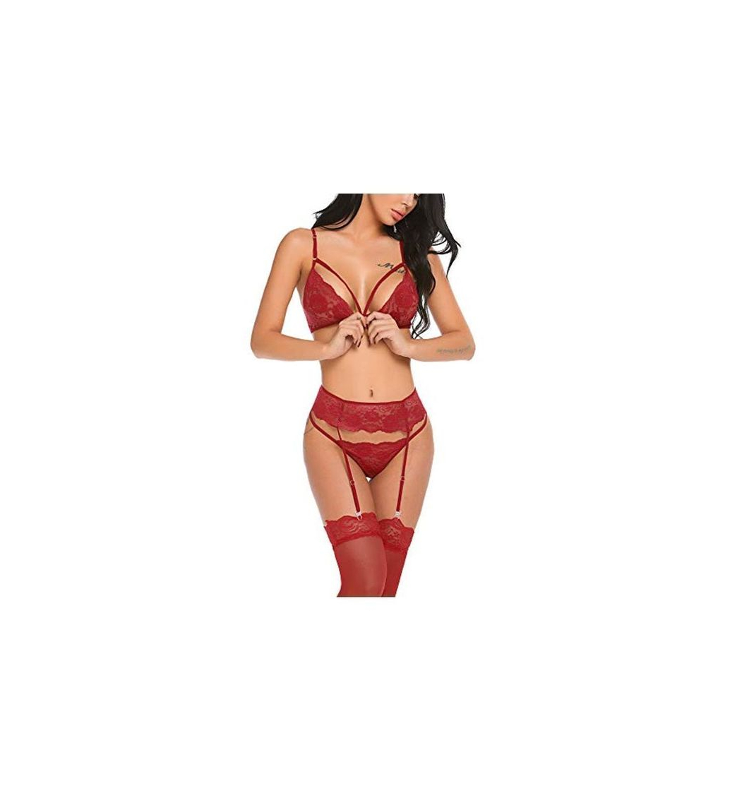 ADOME Medias Liguero Sexy Mujer Lencería de Noche Ropa Interior con Tanga y Liga