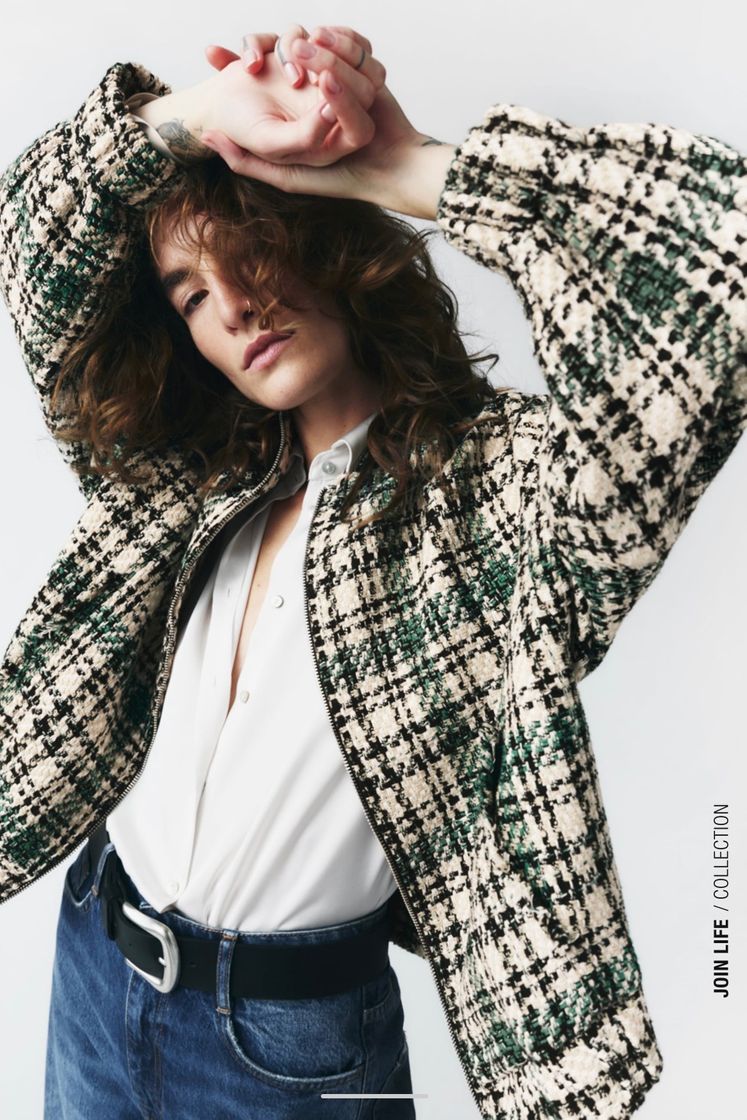 Moda PLAID TEXTURED BOMBER - Ecru / Green