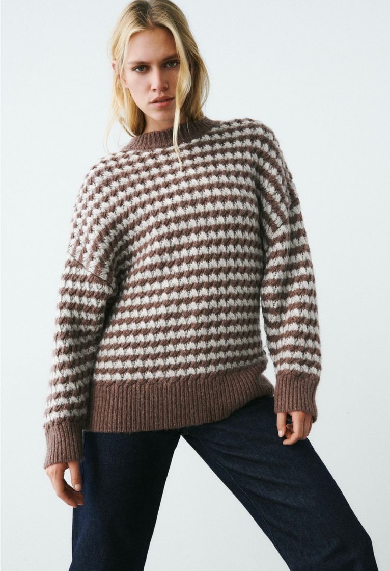 Moda STRIPED KNIT SWEATER - Brown