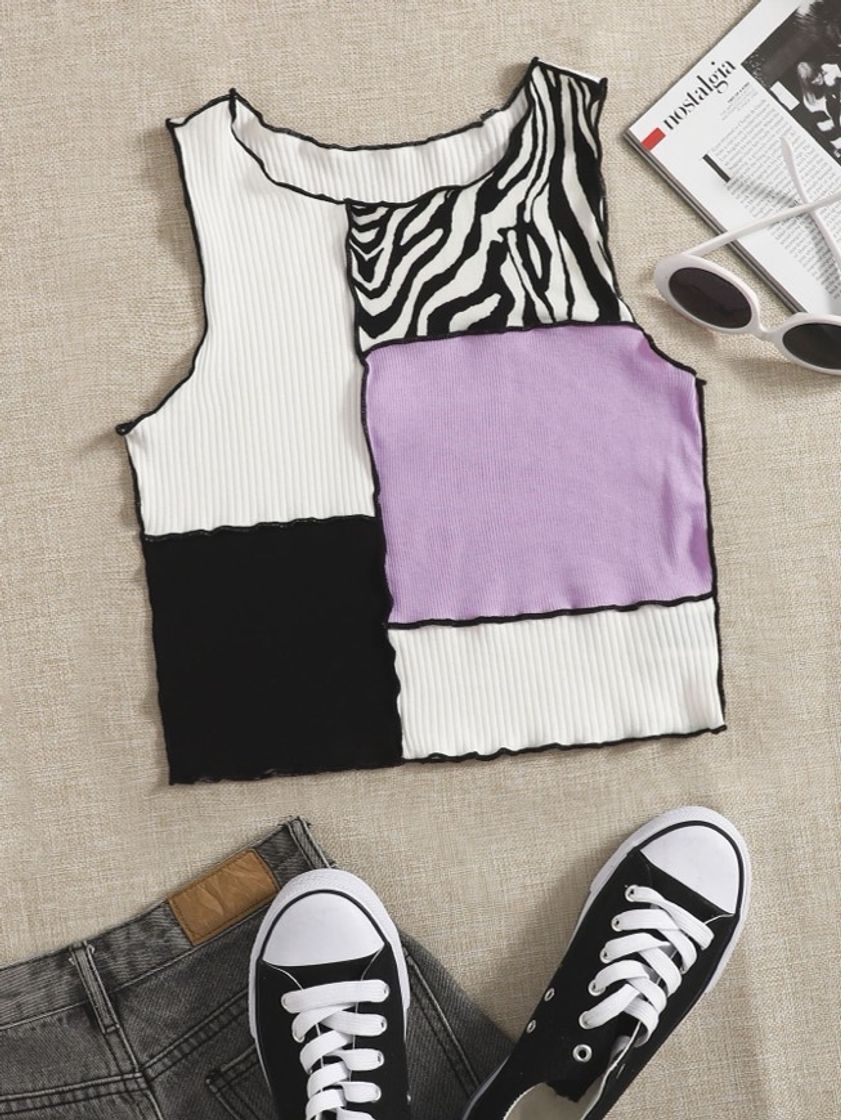 Social Top tank cebra con puntada en contraste ribete 