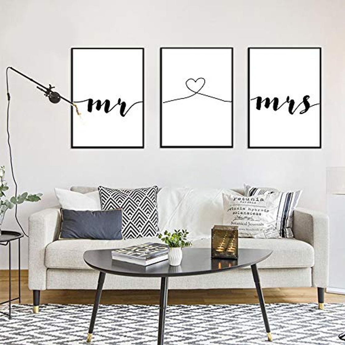 Product 3 Cuadros Citas Mr y Mrs Letras Decoracion pared Salon Pintura Impresiones