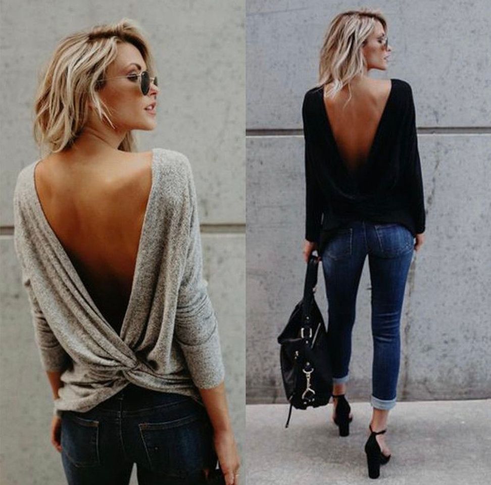 Fashion Blusa com costas aberta