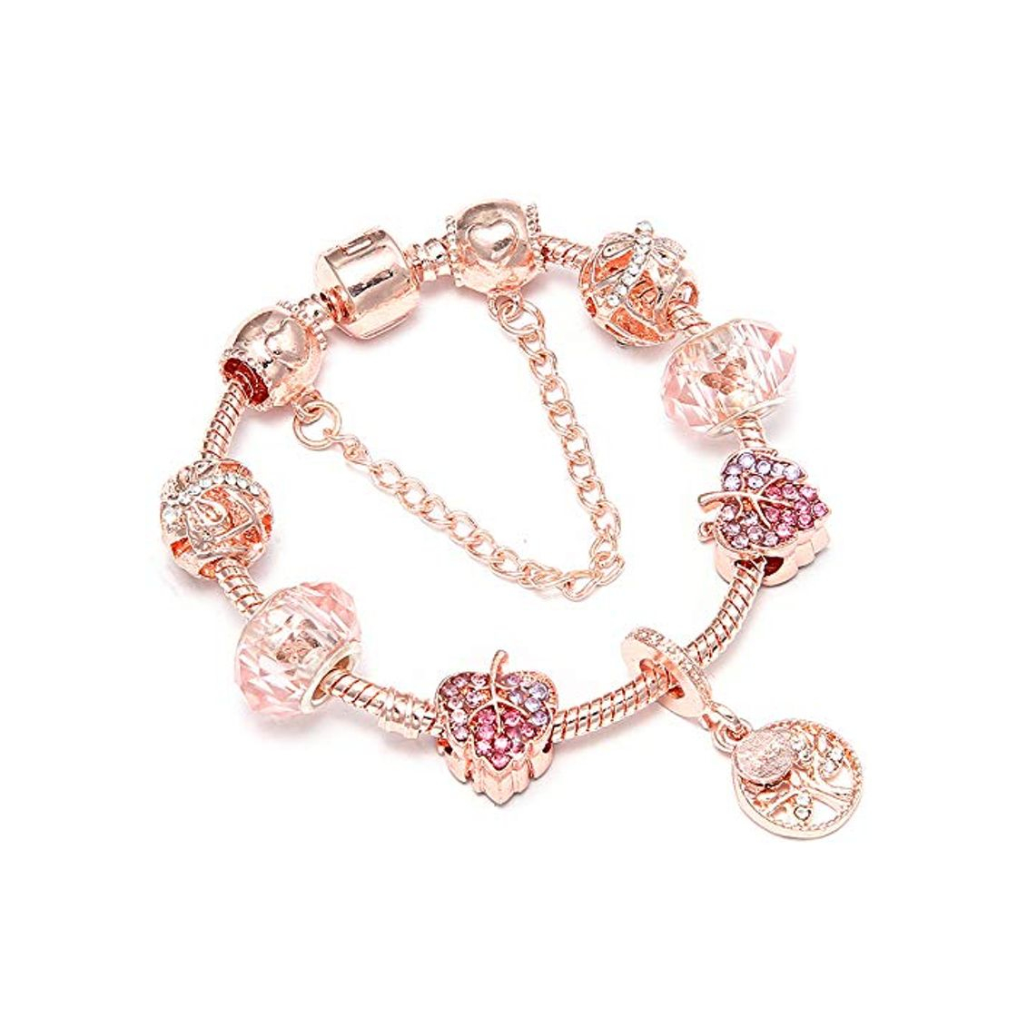 Fashion MZFRXZ Pulsera Mujer Pulseras y brazaletes con dijes de Flores de Cristal Pulseras de Oro Rosa Pulseras para Mujeres Joyas Pulsera Feminina Pulsera 20 cm de Oro Rosa