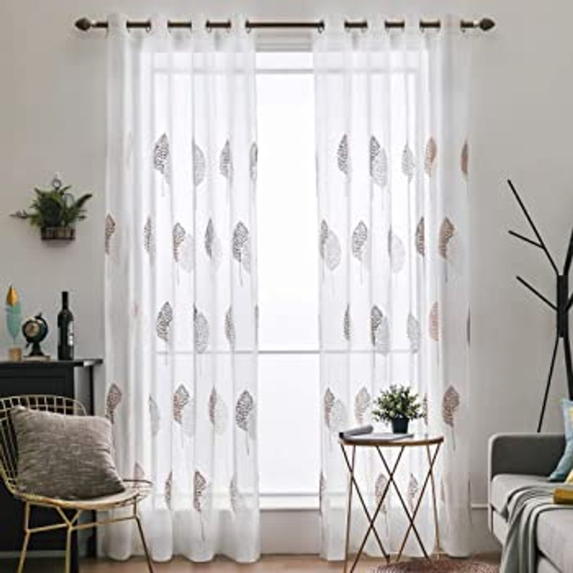 Productos MIULEE 2 Unidades Cortinas Bordado Translucida de Dormitorio Moderno Ventana Visillos Rayas